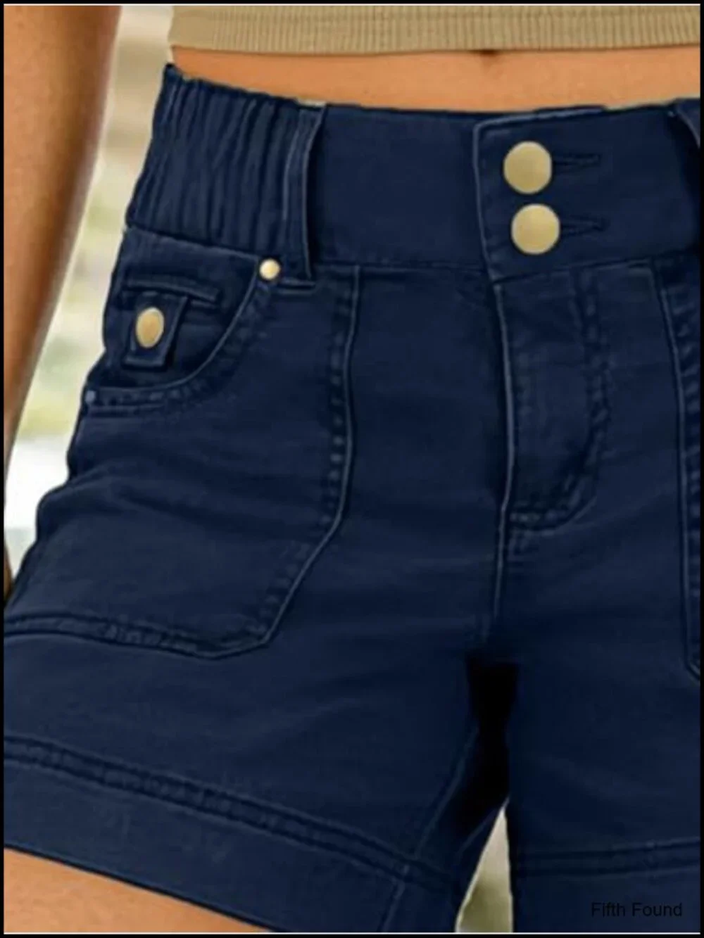 Solid Split Side Flap Pocket Casual Shorts Mid Waist
